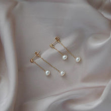 将图片加载到图库查看器，18K Gold Plated Korean Fashion Freshwater 4mm Double Chain Studs Earrings 4-5cm
