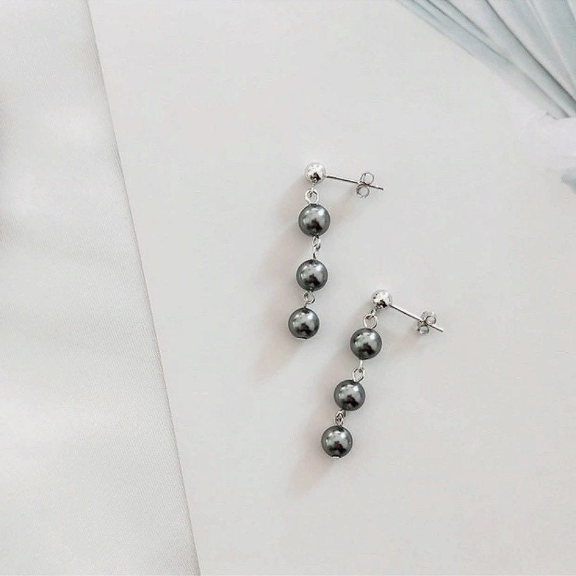 한국 패션 7-8 mm 다크 크리스탈 그레이 진주 스터드 귀걸이