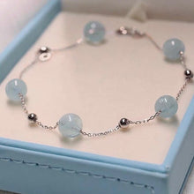 Load image into Gallery viewer, 925 Silver Bracelet with AAA Aquamarine 8mm Round Beads, Available in 6, 7, or 8 Inches, Spring Ring Clasp
