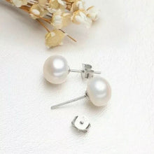 Load image into Gallery viewer, AAA S925 Silver Stud Earrings with 8mm White Freshwater Button Pearls, Elegant Jewelry
