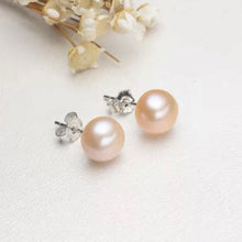 Load image into Gallery viewer, S925 Silver 8mm Peach Freshwater Button Pearls Studs Earrings
