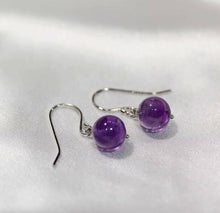 Load image into Gallery viewer, Surgical stainless steel hook Round Bead AAA Amethyst Birthstone Earrings 8mm 10mm
