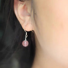 Load image into Gallery viewer, S925 Silver Dangle Filigree Flower 8mm Mozambique Rose Quartz Natural Crystal Earrings
