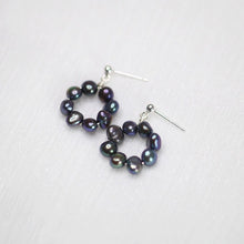 Load image into Gallery viewer, Surgical Steel 4-5mm Freeform Baroque Black Peacock Pearls Wire Wrapped Circle Earrings
