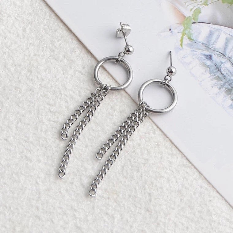 한국 실버 반지 10mm 체인 스터드 펑크 귀걸이