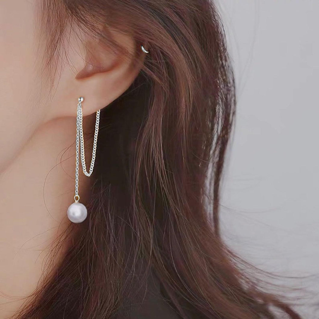 한국 체인 8mm 크리스탈 진주 스터드 귀걸이 6cm