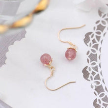 Load image into Gallery viewer, S925 18K Gold Plated Silver Flower Cap 8mm AAA Natural Strawberry Quartz Healing Gemstone Crystal Small Dangle Hypoallergenic Earrings
