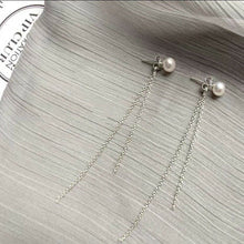 将图片加载到图库查看器，Korean 925 sterling silver AAA 5mm Botton Pearls Long Chain Studs Earrings 10cm
