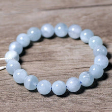 Load image into Gallery viewer, Natural Light Blue Aquamarine 8mm Round Bead Birthstone Elastic Stretch String Bracelet
