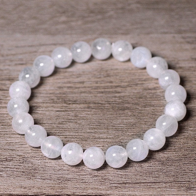 Natural White jade 8mm Round Bead Elastic Stretch String Bracelet