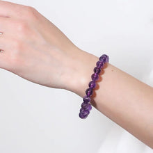 Load image into Gallery viewer, Natural Purple Amethyst Round Bead Birthstone Elastic Stretch String Bracelet 6mm/8mm/10mm
