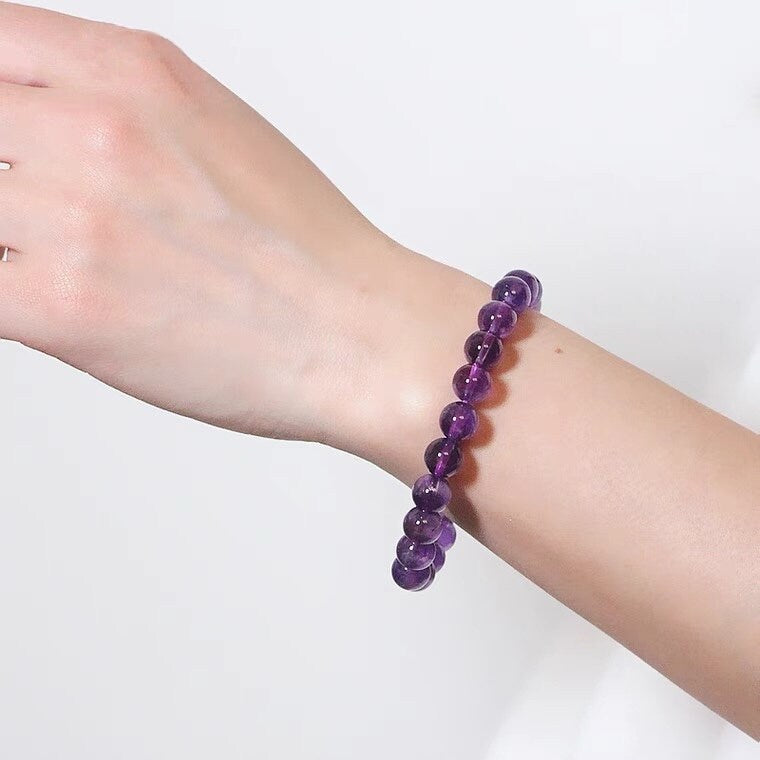 Natural Purple Amethyst Round Bead Birthstone Elastic Stretch String Bracelet 6mm/8mm/10mm