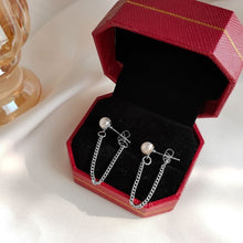 Load image into Gallery viewer, Korean Fashion 5mm Crystal Pearls Silver Chains Earrings
