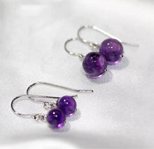 Load image into Gallery viewer, Surgical stainless steel hook Round Bead AAA Amethyst Birthstone Earrings 8mm 10mm
