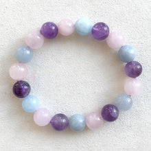 Load image into Gallery viewer, Natural Light Blue milky Aquamarine Amethyst Rose Quartz  Round Bead Elastic Stretch String Bracelet
