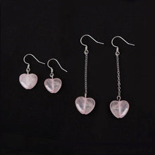 Load image into Gallery viewer, 925 Silver Dangle or Surgical Steel Threader Earrings with Natural 10mm Mozambique Heart Rose Quartz, Elegant Jewelry
