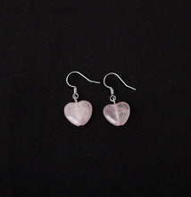 Load image into Gallery viewer, 925 Silver Dangle or Surgical Steel Threader Earrings with Natural 10mm Mozambique Heart Rose Quartz, Elegant Jewelry
