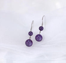 Load image into Gallery viewer, Surgical Stainless Steel Double Amethyst Hulu 8mm 10mm Earrings Dangle Hook
