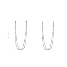 Load image into Gallery viewer, Pair of Korean, BTS inspired double layers steel chain stud earrings, featuring 1.2x1mm chains and measuring 6cm in length.
