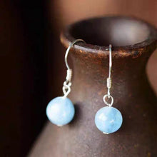 Load image into Gallery viewer, S925 Sterling Silver 8/10/12mm Natural Milky Aquamarine Healing Crystal Dangle Earrings
