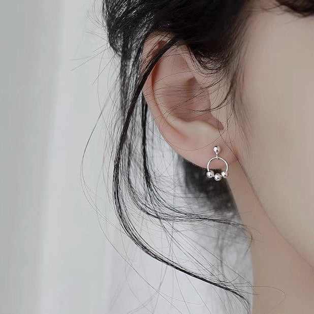 한국 실버 비즈 3mm 원형 링 7mm 소형 미니 스터드 귀걸이