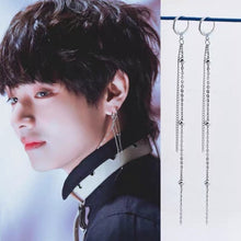 Load image into Gallery viewer, Korean Kpop BTS Style Beaded Chain Link Earrings 10-11cm Extra long Stud/Hoop Surgical Stainless Steel Earrings
