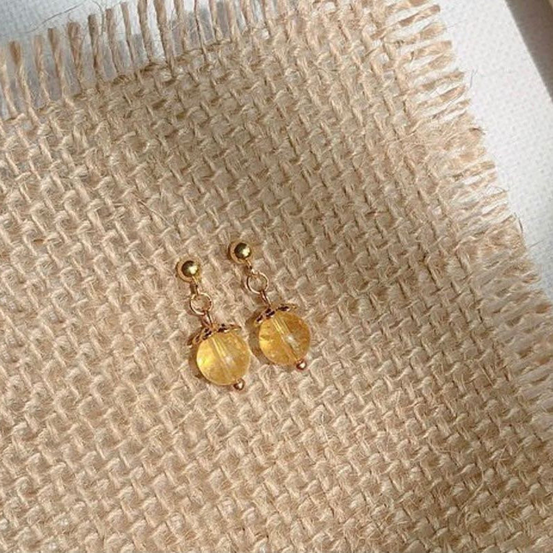 18K Gold Plated Natural Yellow Citrine 6mm Small Filigree Flower Stud Earrings