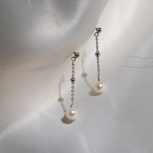 이미지를 갤러리 뷰어에 로드 , 한국 패션 8mm 크리스탈 진주 비즈 체인 스틸 귀걸이
