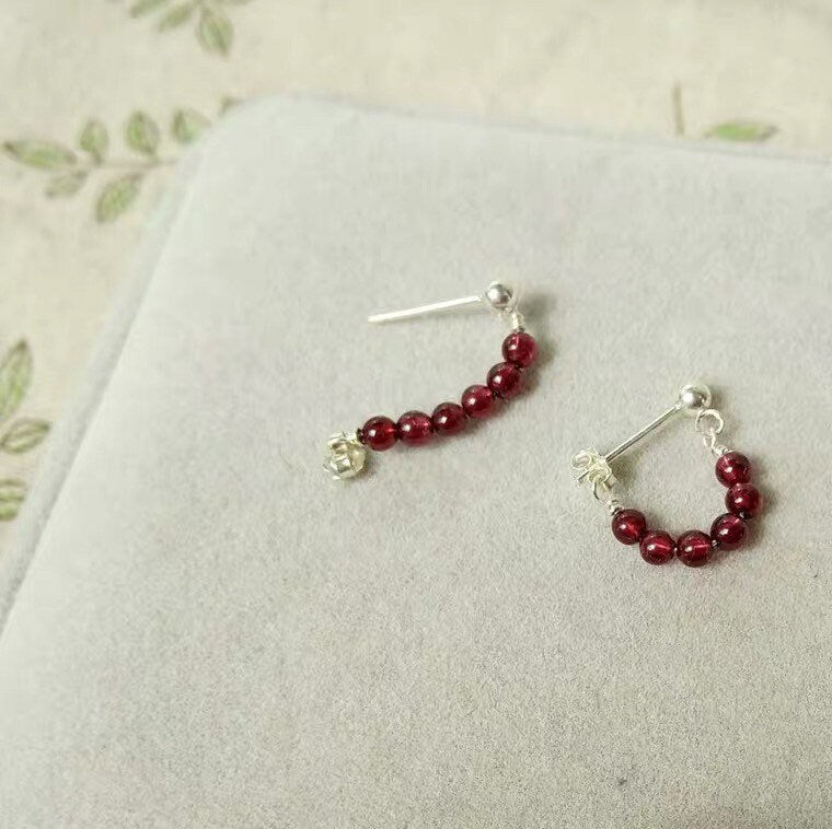 Surgical Steel 3mm Tiny Natural Garnet Bead Steel Stud Earrings 2.5cm