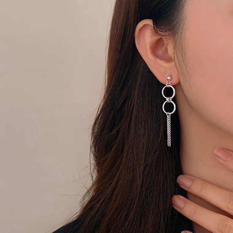 한국식 스틸 서클 링 10mm 체인 펑크 귀걸이
