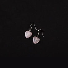 Load image into Gallery viewer, 925 Silver Dangle or Surgical Steel Threader Earrings with Natural 10mm Mozambique Heart Rose Quartz, Elegant Jewelry
