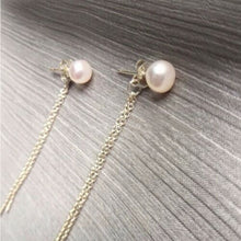 将图片加载到图库查看器，Korean 925 sterling silver AAA 5mm Botton Pearls Long Chain Studs Earrings 10cm
