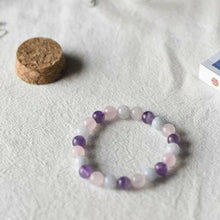 Load image into Gallery viewer, Natural Light Blue milky Aquamarine Amethyst Rose Quartz  Round Bead Elastic Stretch String Bracelet
