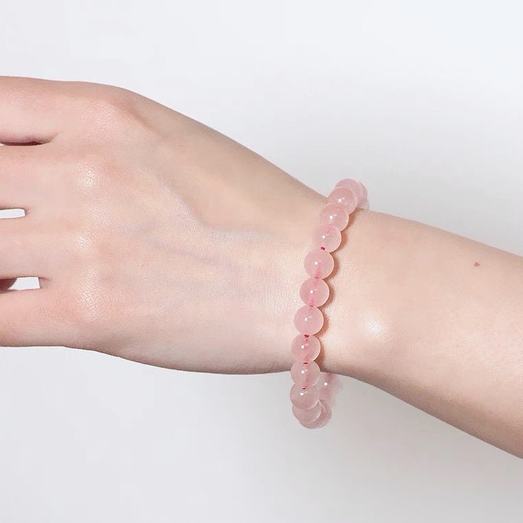 Natural Mozambique Rose Quartz 8mm Round Bead Elastic Stretch String Good–Luck Bracelet