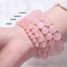 Load image into Gallery viewer, Natural Mozambique Rose Quartz 8mm Round Bead Elastic Stretch String Good–Luck Bracelet
