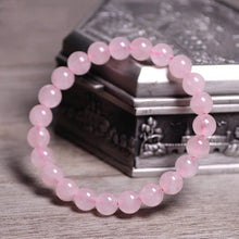 Load image into Gallery viewer, Natural Mozambique Rose Quartz 8mm Round Bead Elastic Stretch String Good–Luck Bracelet
