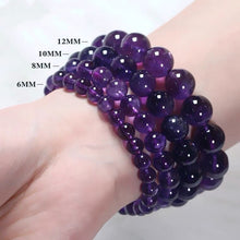 Load image into Gallery viewer, Natural Purple Amethyst Round Bead Birthstone Elastic Stretch String Bracelet 6mm/8mm/10mm
