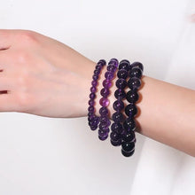 Load image into Gallery viewer, Natural Purple Amethyst Round Bead Birthstone Elastic Stretch String Bracelet 6mm/8mm/10mm
