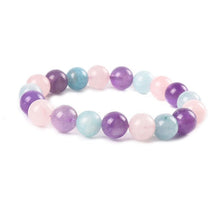 Load image into Gallery viewer, Natural Light Blue milky Aquamarine Amethyst Rose Quartz  Round Bead Elastic Stretch String Bracelet
