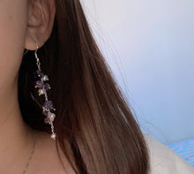 Load image into Gallery viewer, S925 Birth Stone Amethyst Gem Chips 5mm Natural Pearls 8cm Long Earrings Hook
