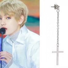 Load image into Gallery viewer, Steel Korean Kpop BTS Inspired Earring Cross Stud Chain Link Punk Unisex Earrings 7cm
