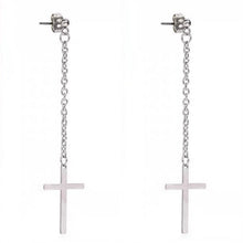 Load image into Gallery viewer, Steel Korean Kpop BTS Inspired Earring Cross Stud Chain Link Punk Unisex Earrings 7cm
