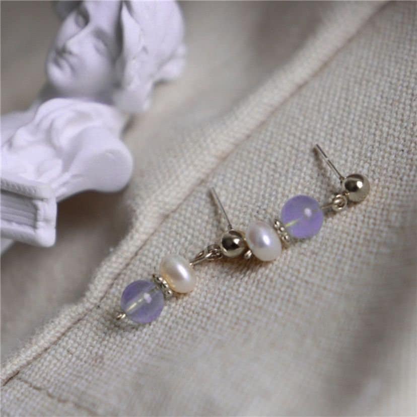 Surgical Steel 6mm Natural Lavender Jade Stud AAA Button Natural Pearls Earrings