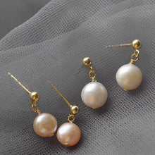 将图片加载到图库查看器，White/Peach/Purple Korean Style 18K Gold Plated 8-8.5mm Freshwater AAA Off Round Pearls Stud Earrings
