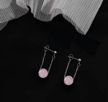 Load image into Gallery viewer, Surgical Steel 8mm Strawberry Quartz/Rose Quartz/Amethyst Studs Chain Earrings 3cm
