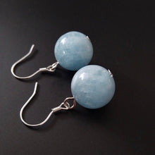 Load image into Gallery viewer, S925 Sterling Silver 8/10/12mm Natural Milky Aquamarine Healing Crystal Dangle Earrings
