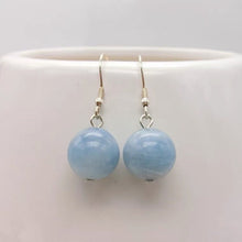 Load image into Gallery viewer, S925 Sterling Silver 8/10/12mm Natural Milky Aquamarine Healing Crystal Dangle Earrings
