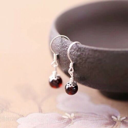 925 Sterling Silver Earrings with Small 6mm Red Agate Beads and Filigree Flower Designs, Elegant Jewelry