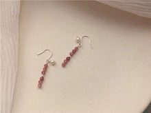 Load image into Gallery viewer, Surgical Steel 4mm Pink Tourmaline Faceted 4.5mm Natural Pearls Dangle Earrings
