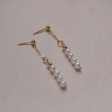 将图片加载到图库查看器，Gold Plated Hook 3-4mm Baroque Natural Pearls bar Stud Stainless Steel
